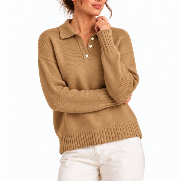 Women’s Knit Collar Polo Sweater with Button Placket