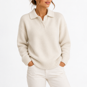 Women’s Knit Collar Polo Sweater with Button Placket