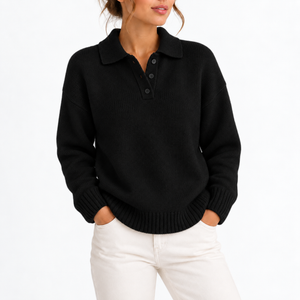Women’s Knit Collar Polo Sweater with Button Placket