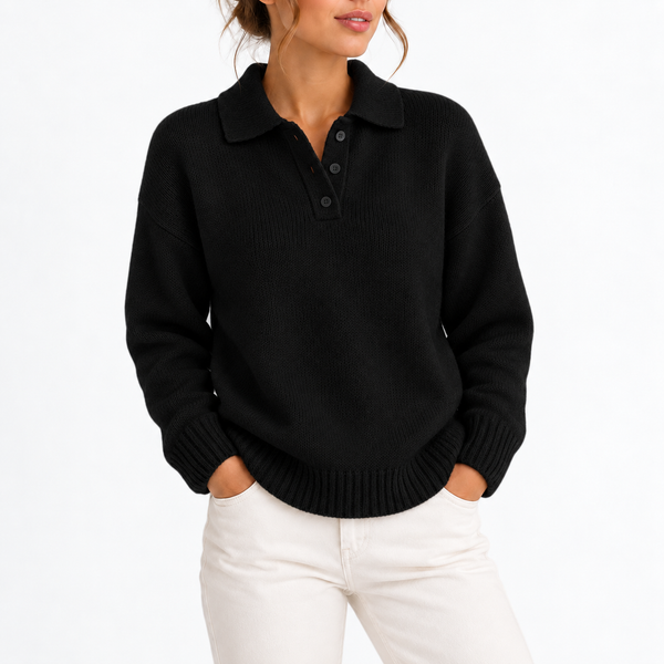 Women’s Knit Collar Polo Sweater with Button Placket