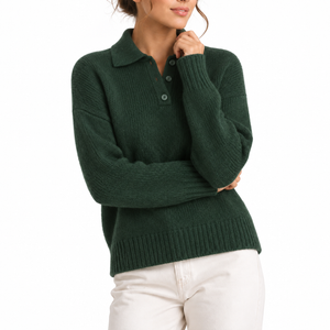 Women’s Knit Collar Polo Sweater with Button Placket