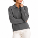 Women’s Knit Collar Polo Sweater with Button Placket