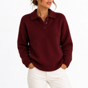 Women’s Knit Collar Polo Sweater with Button Placket
