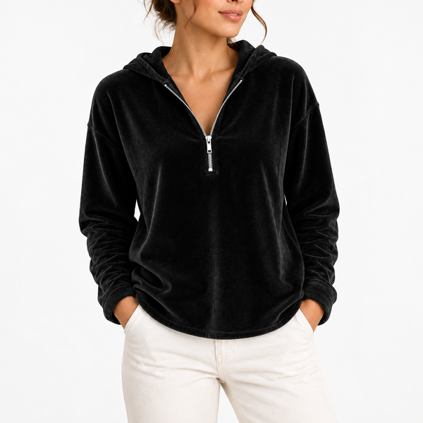 Women’s Velvet Quarter-Zip Hoodie with Long Sleeves