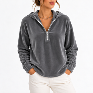 Women’s Velvet Quarter-Zip Hoodie with Long Sleeves