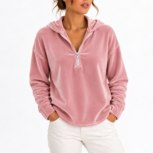 Women’s Velvet Quarter-Zip Hoodie with Long Sleeves