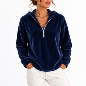 Women’s Velvet Quarter-Zip Hoodie with Long Sleeves