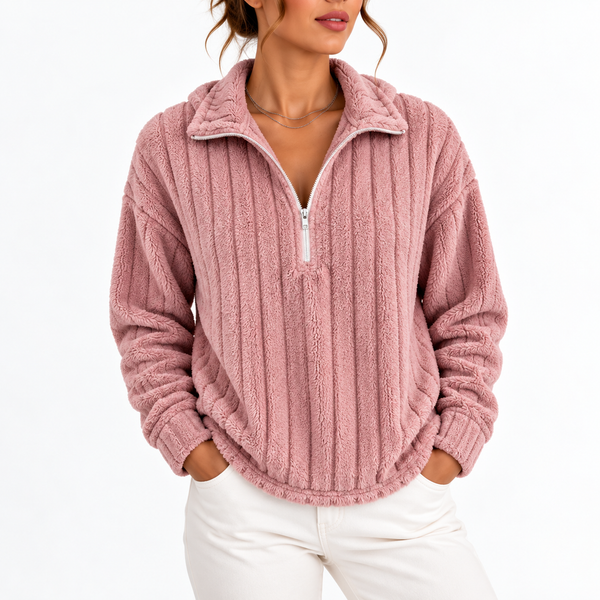 Women’s Ribbed Half-Zip Fleece Sweatshirt