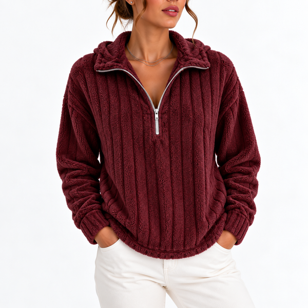 Women’s Ribbed Half-Zip Fleece Sweatshirt