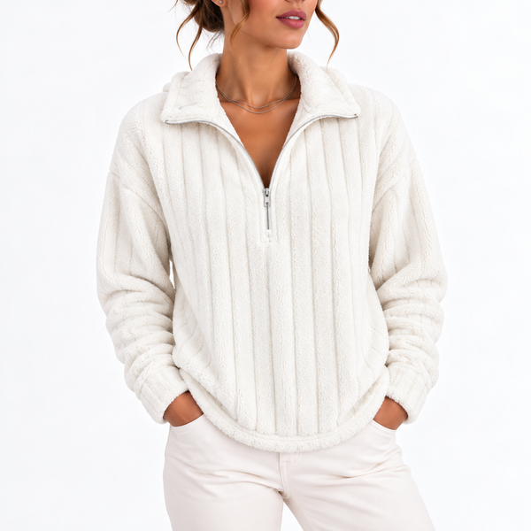 Women’s Ribbed Half-Zip Fleece Sweatshirt