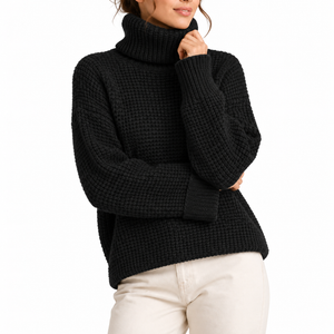 Women’s Oversized Turtleneck Sweater with Waffle Knit Texture