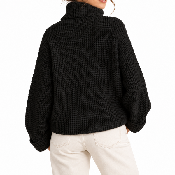 Women’s Oversized Turtleneck Sweater with Waffle Knit Texture