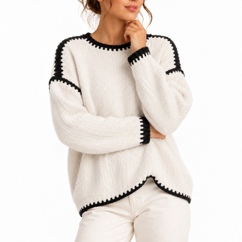 Women’s Oversized Chunky Knit Sweater with Boat Neck