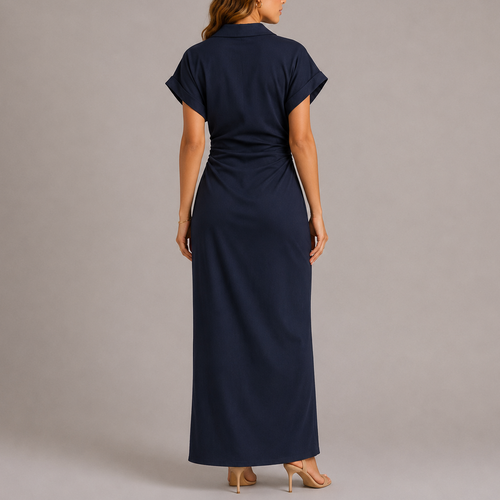 Women's Tailored Denim Midi Dress with Side Zip
