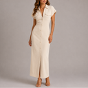 Women's Tailored Denim Midi Dress with Side Zip