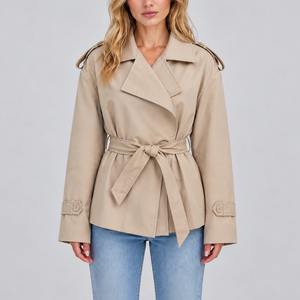 Women’s Short Double-Breasted Trench Coat with Belt