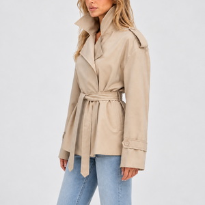 Women’s Short Double-Breasted Trench Coat with Belt