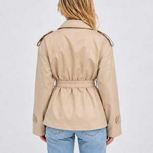 Women’s Short Double-Breasted Trench Coat with Belt
