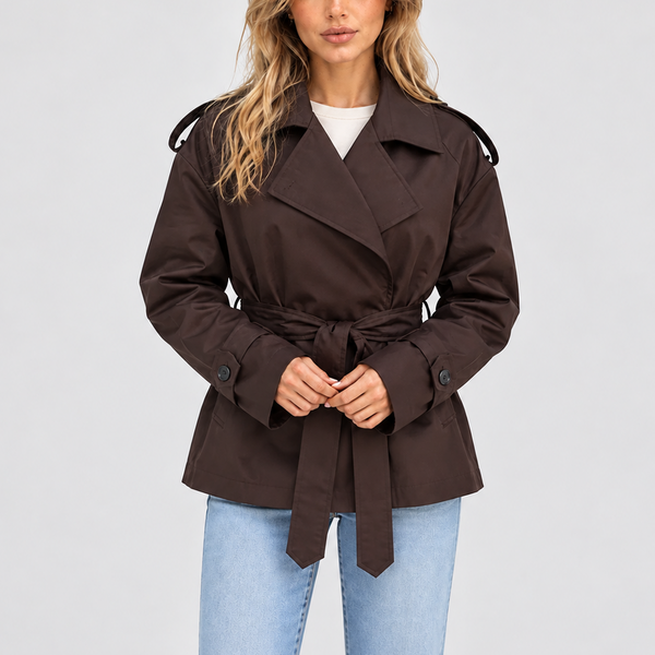 Women’s Short Double-Breasted Trench Coat with Belt