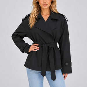 Women’s Short Double-Breasted Trench Coat with Belt