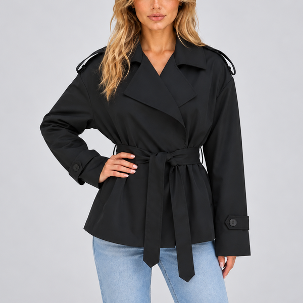 Women’s Short Double-Breasted Trench Coat with Belt