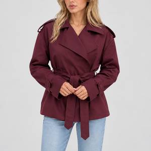 Women’s Short Double-Breasted Trench Coat with Belt