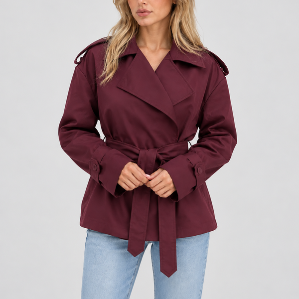 Women’s Short Double-Breasted Trench Coat with Belt