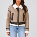 Women’s Cropped Aviator Jacket with Teddy Lining