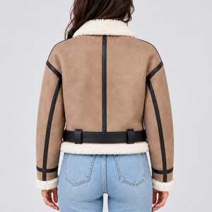 Women’s Cropped Aviator Jacket with Teddy Lining