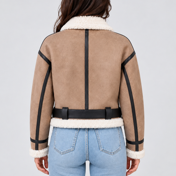 Women’s Cropped Aviator Jacket with Teddy Lining