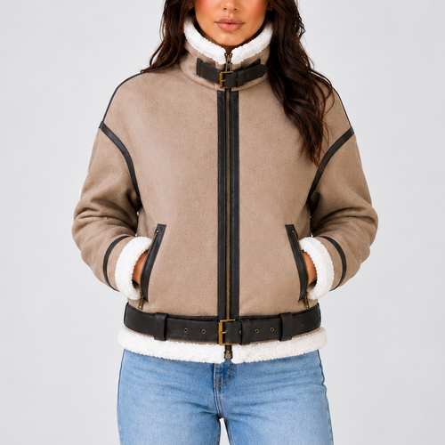 Women’s Cropped Aviator Jacket with Teddy Lining
