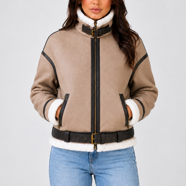 Women’s Cropped Aviator Jacket with Teddy Lining