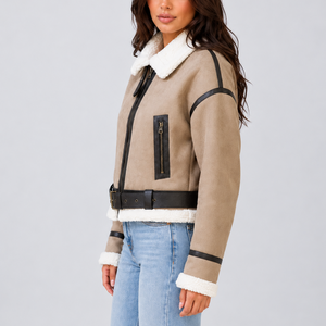 Women’s Cropped Aviator Jacket with Teddy Lining