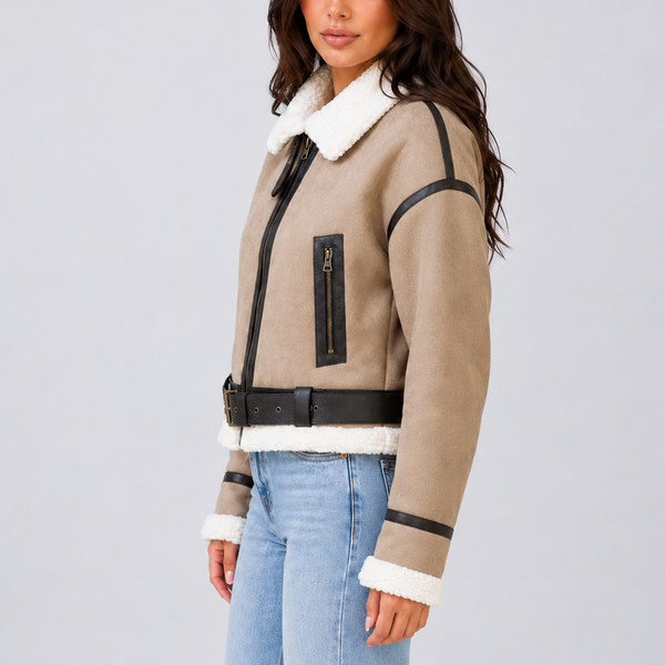 Women’s Cropped Aviator Jacket with Teddy Lining