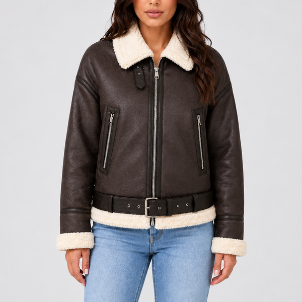 Women’s Cropped Aviator Jacket with Teddy Lining