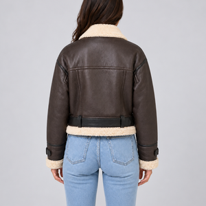 Women’s Cropped Aviator Jacket with Teddy Lining