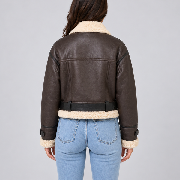 Women’s Cropped Aviator Jacket with Teddy Lining