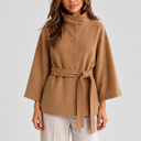 Women’s Belted Cape Jacket with Stand Collar