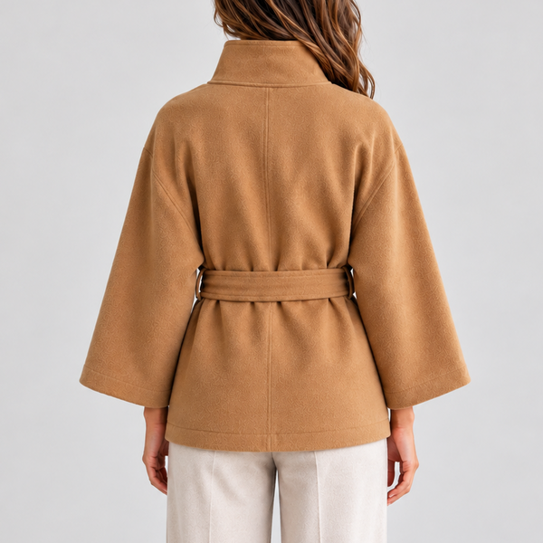 Women’s Belted Cape Jacket with Stand Collar