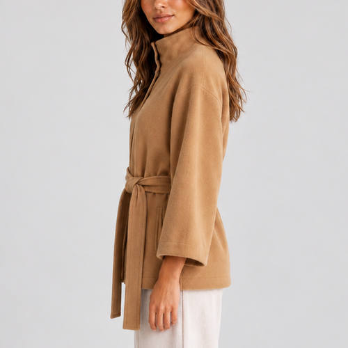Women’s Belted Cape Jacket with Stand Collar