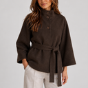 Women’s Belted Cape Jacket with Stand Collar