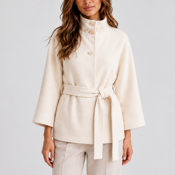 Women’s Belted Cape Jacket with Stand Collar