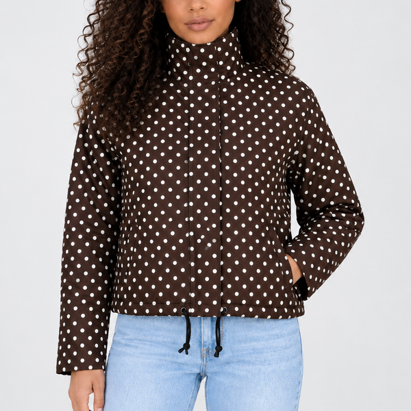 Women’s Polka Dot Cropped Jacket with High Collar
