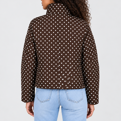 Women’s Polka Dot Cropped Jacket with High Collar