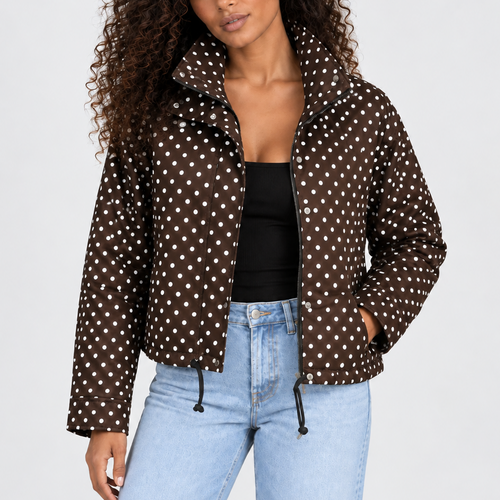 Women’s Polka Dot Cropped Jacket with High Collar