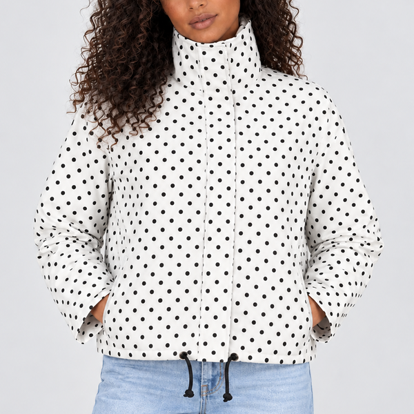 Women’s Polka Dot Cropped Jacket with High Collar