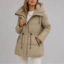 Women's Hooded Puffer Coat with Drawstring Waist and Zip Pockets