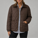 Women's Diamond Quilted Jacket with Corduroy Collar and Pockets