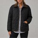 Women's Diamond Quilted Jacket with Corduroy Collar and Pockets