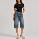 Women's Denim Bermuda Shorts High Waisted Knee Length Straight Leg